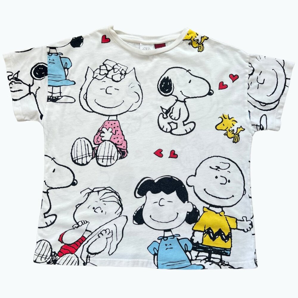 Zara Girls Peanuts Snoopy Charlie Brown Woodstock Graphic T-Shirt White Size 10